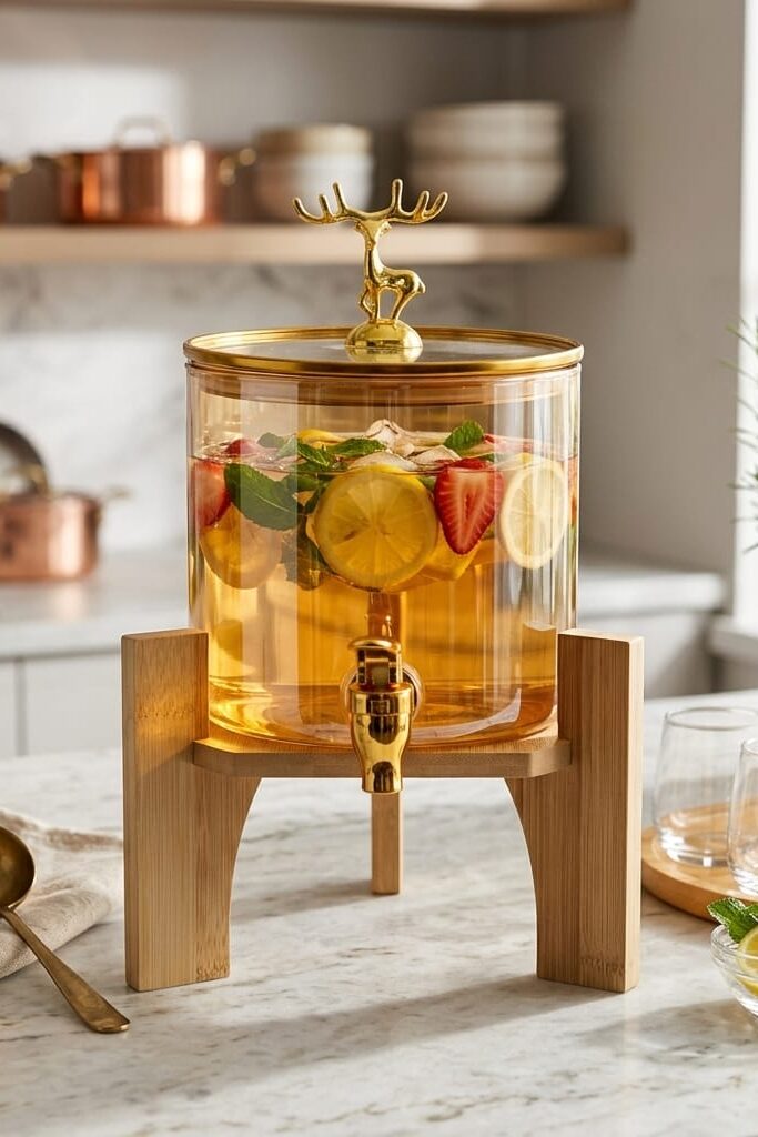 2,6 Litre Gold Detaylı Cam Şerbetlik Ahşap Standlı Set