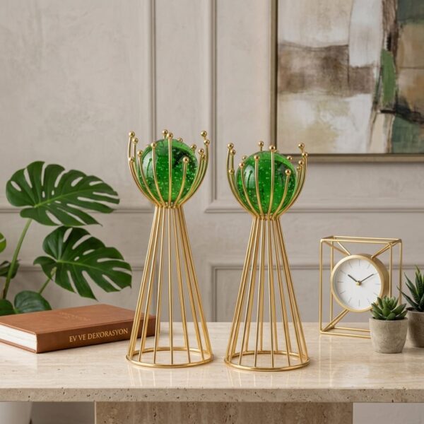 Leila İkili Yeşil Kristal Küre Seti 30 cm - 26 cm