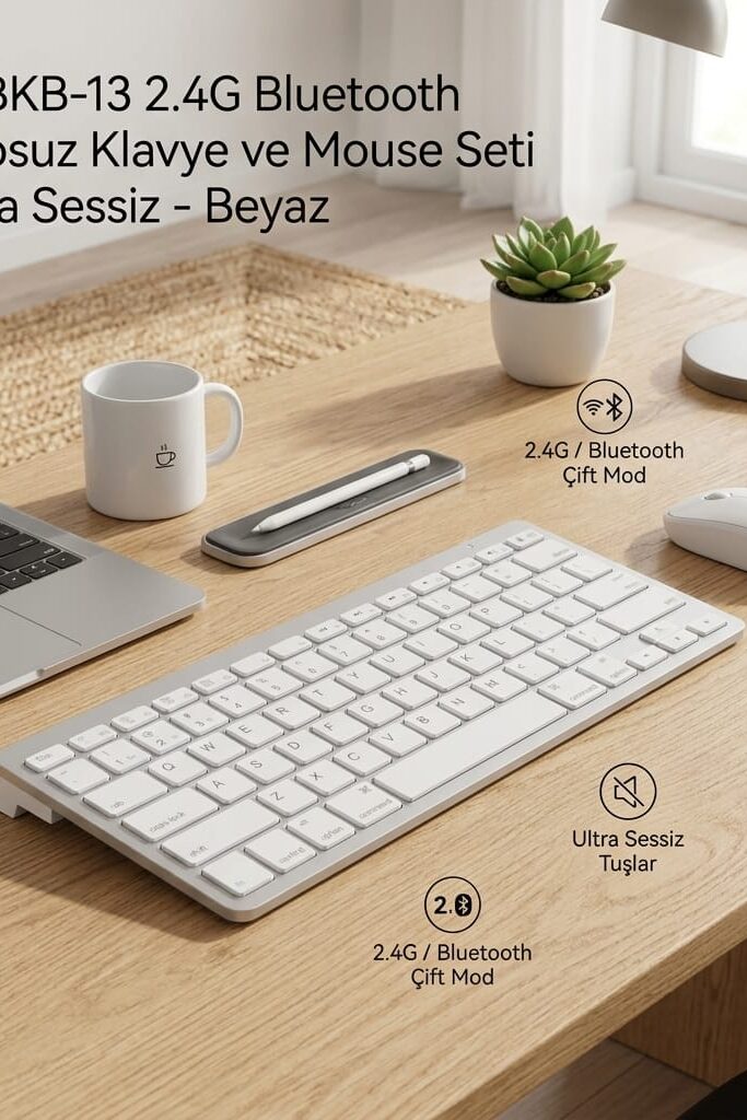 Blic BKB-13 2.4G Bluetooth Kablosuz Klavye ve Mouse Seti Beyaz