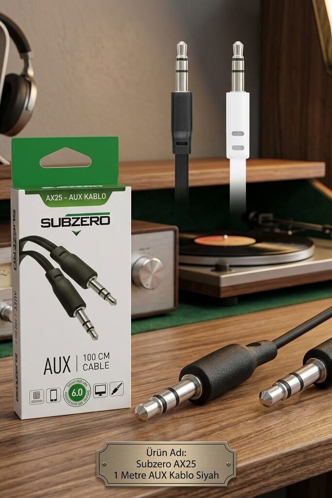 Subzero AX25 1 Metre AUX Kablosu 3.5mm Ses Bağlantı Kablosu
