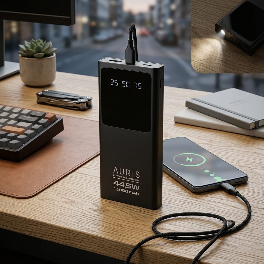 Auris ARS-K28 12000 mAh 44.5W Fenerli Hızlı Şarj Powerbank