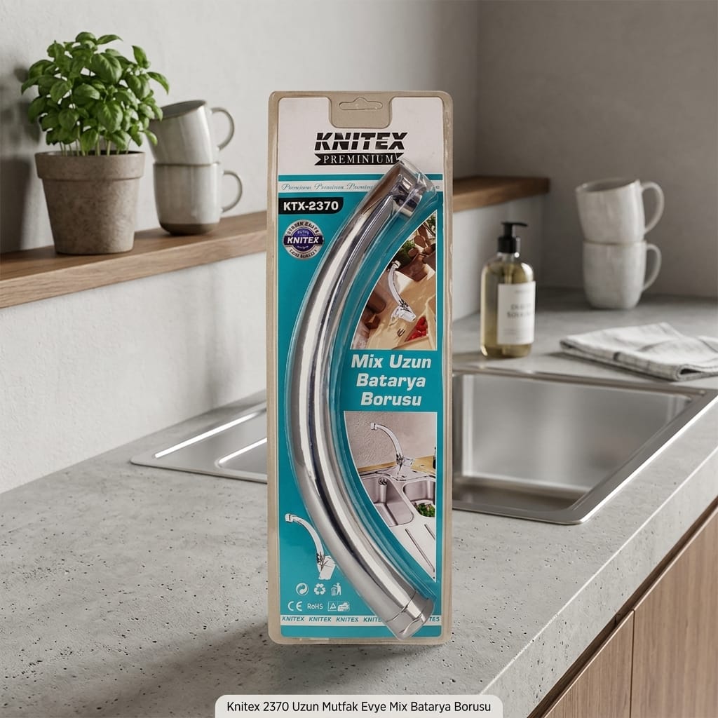 Knıtex 2370 Uzun Mutfak Evye Mix Batarya Borusu Krom Kaplama