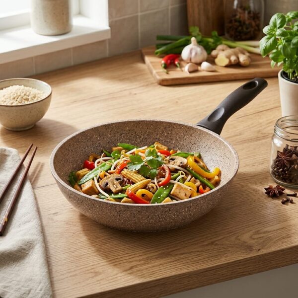 Falez Creamy Granit Wok 28 Cm Tava
