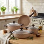 Falez Creamy Granitec 7 Parça Krem Granit Tencere Seti