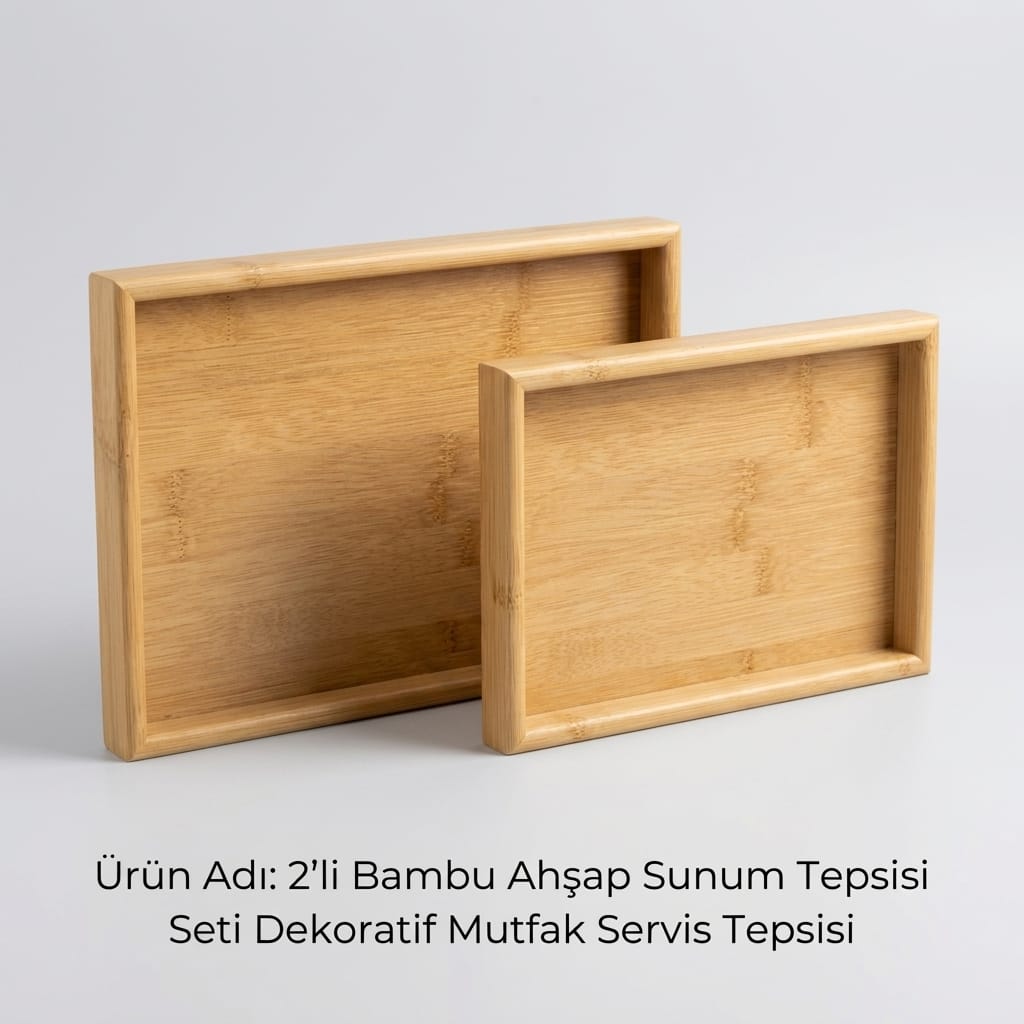 2'li Bambu Ahşap Sunum Tepsisi Seti 30x20 cm ve 35x25 cm