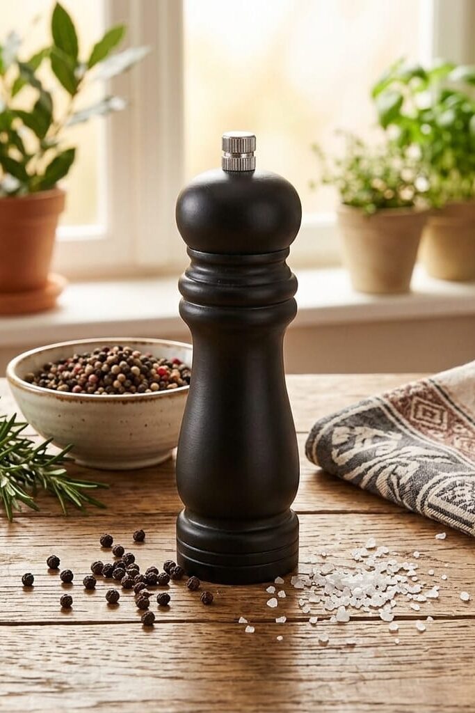 Ahşap Tuz ve Karabiber Değirmeni 15.5 cm Siyah Baharat Öğütücü