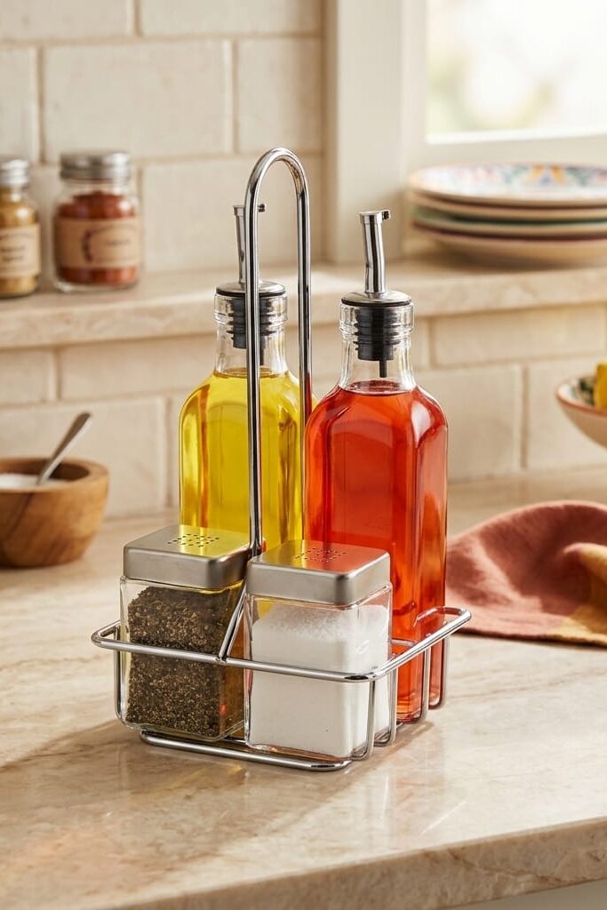 Cooker 5 Parça Standlı Cam Yağlık Sirkelik Baharatlık Seti CKR1228