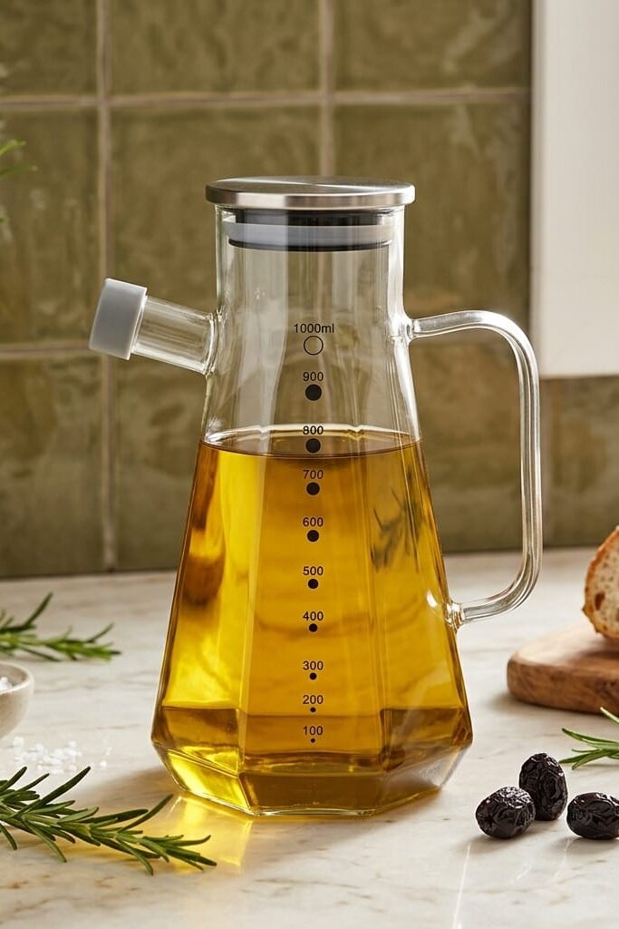 Mien 1 Litre Metal Kapaklı Ölçülü Cam Yağdanlık GLA-018