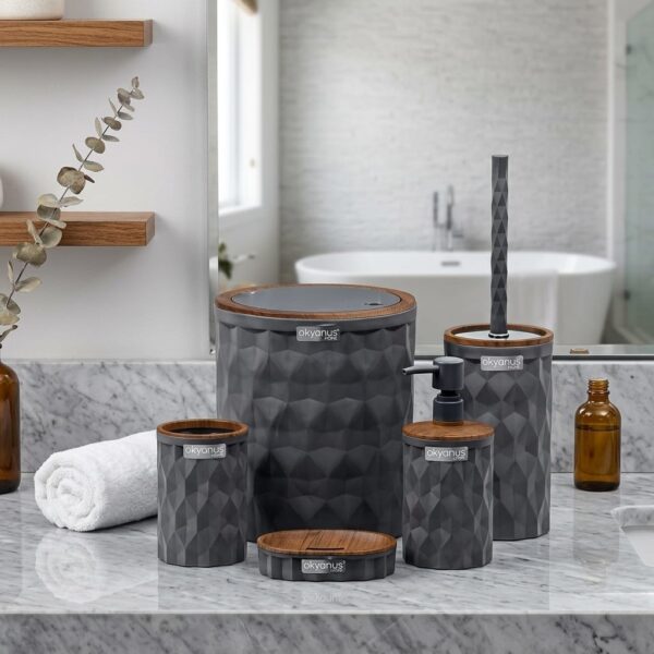Diamond 5'li Banyo Seti Ahşap - Antrasit