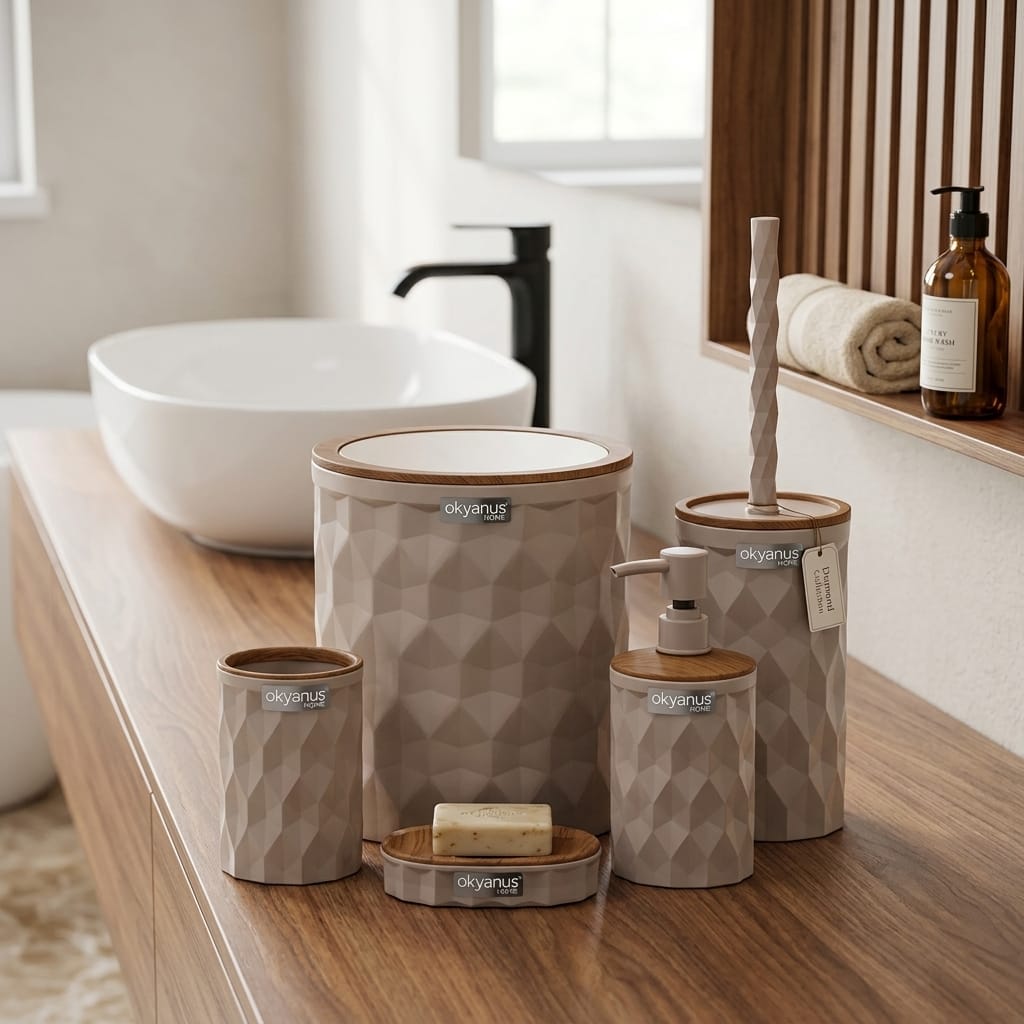 Diamond 5'li Banyo Seti Ahşap Kahverengi