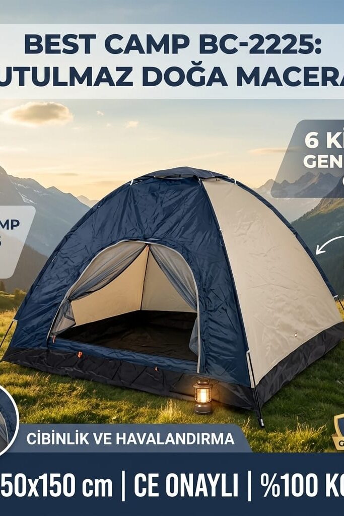 Best Camp BC-2225 6 Kişilik Manuel Kurulum Kamp Çadırı 220x250x150 cm