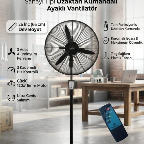 Rubenis RBS-600 Plus 26 İnç 66 cm Uzaktan Kumandalı Sanayi Tipi Ayaklı Vantilatör