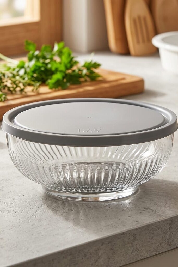 LAV Tokyo Cam Saklama Kabı 1,5 L Gri Plastik Kapaklı