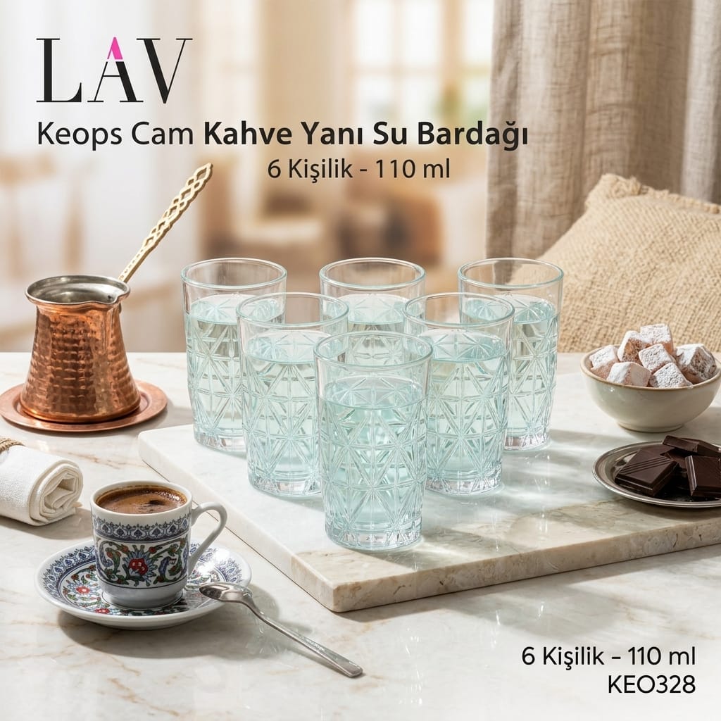 LAV Keops 110 ml 6'lı Kahve Yanı Su Bardağı