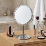 Ayaklı Çift Taraflı Metal Ayna 19 cm Gümüş