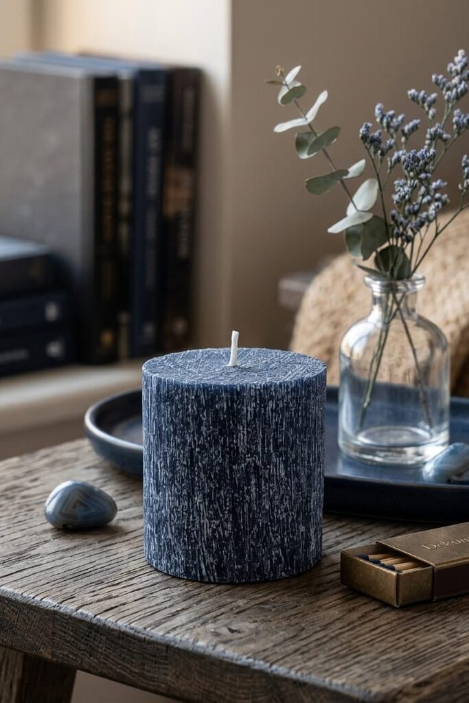 Dekomum Silindir Mum 7x7 cm Koyu Mavi Dekoratif El Yapımı