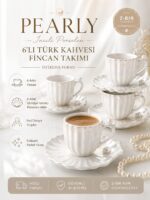 Pearly İncili Porselen 6'lı Türk Kahvesi Fincan Takımı İstiridye Formlu