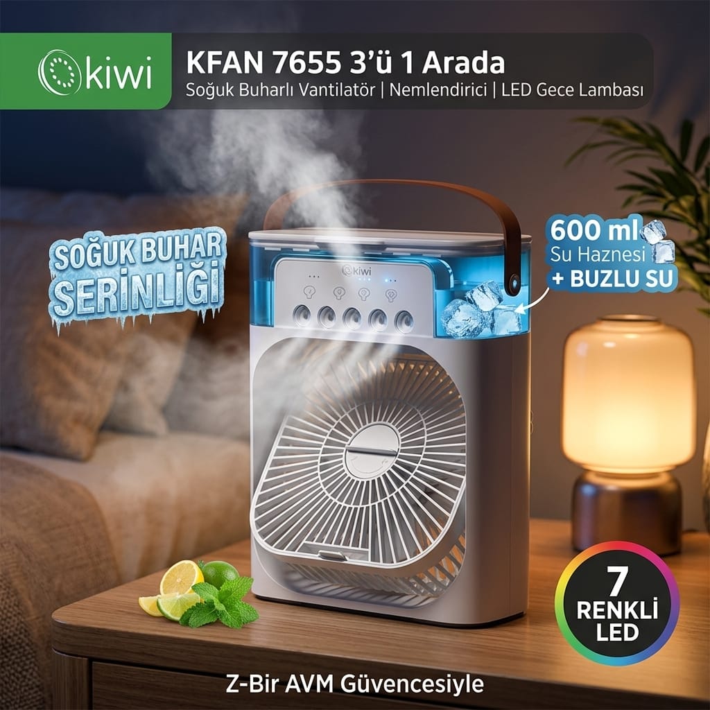 Kiwi KFAN 7655 3'ü 1 Arada Taşınabilir Masaüstü Soğuk Buharlı Vantilatör