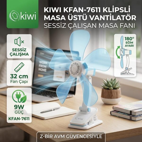Kiwi KFAN-7611 Klipsli Masa Üstü Vantilatör 32 cm