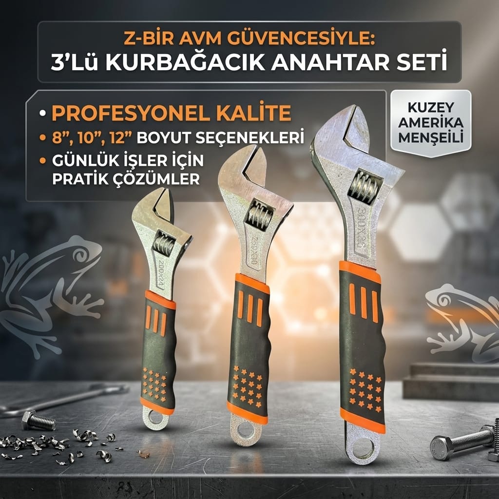 3'lü Kurbağacık Anahtar Seti 8-10-12 inç Profesyonel El Aleti