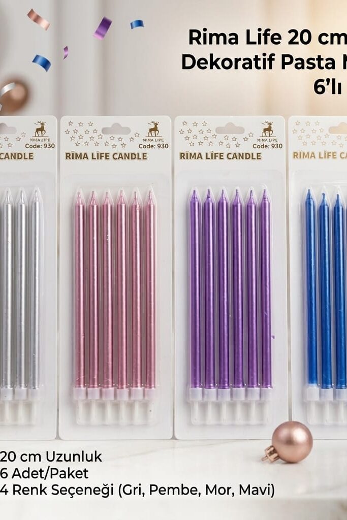 Rima Life 20 cm Uzun Dekoratif Pasta Mumu 6'lı Paket