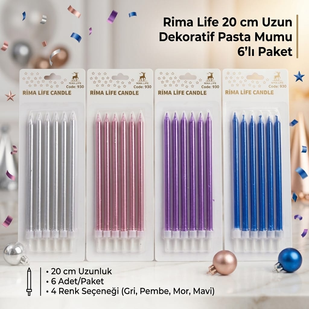 Rima Life 20 cm Uzun Dekoratif Pasta Mumu 6'lı Paket