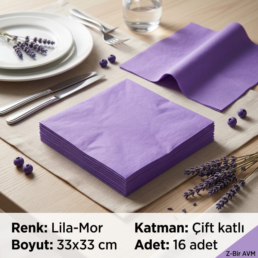 Peçete Düz Lila-Mor 33x33 cm Çift Kat 16 Adet