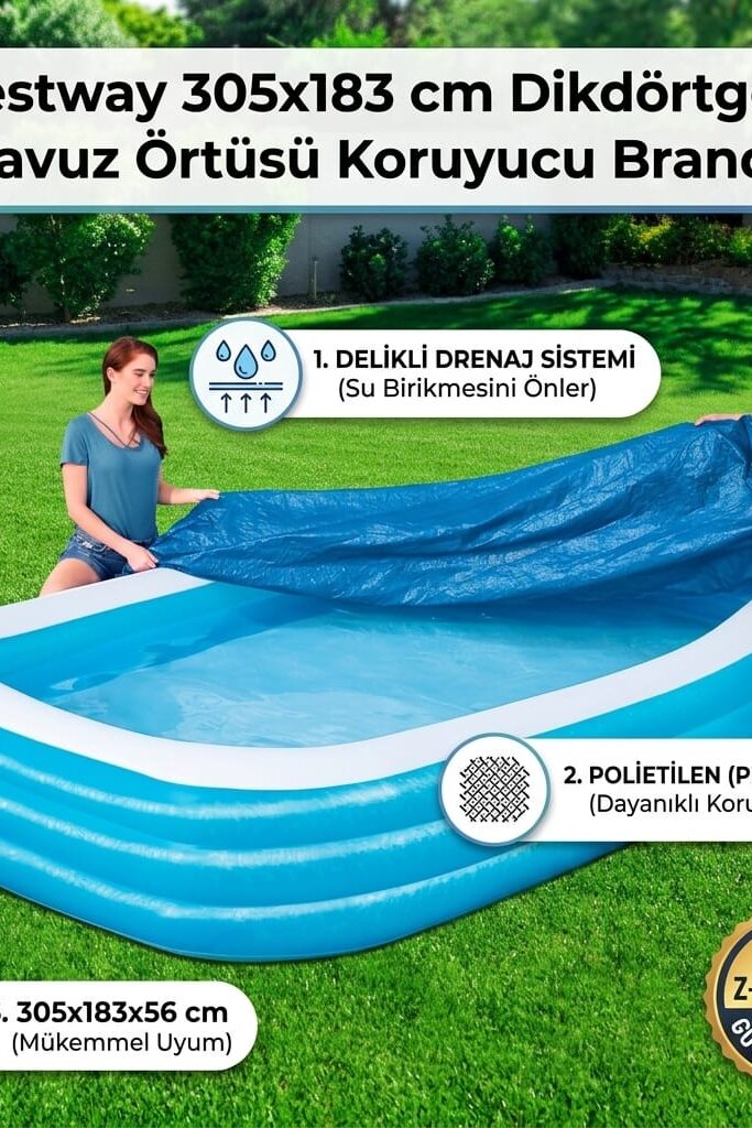 Bestway 305x183 cm Dikdörtgen Havuz Örtüsü Koruyucu Branda