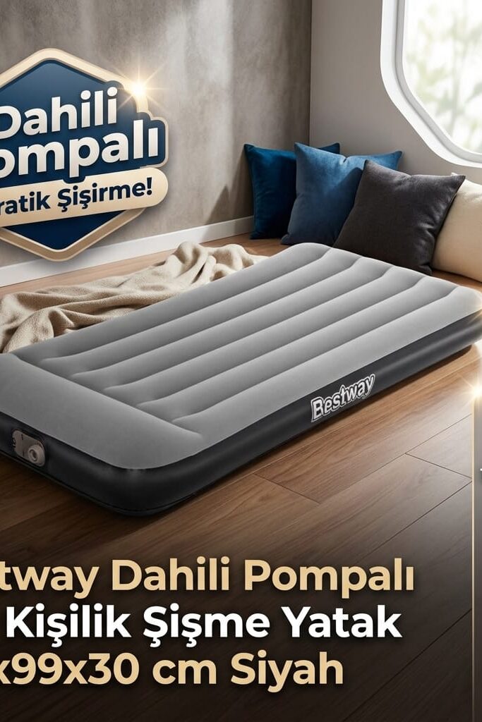 Bestway Dahili Pompalı Tek Kişilik Şişme Yatak 188x99x30 cm Siyah