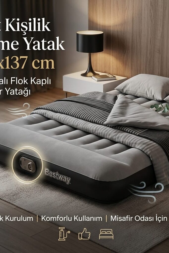 Bestway Çift Kişilik Şişme Yatak 191x137 cm Pompalı Flok Kaplı