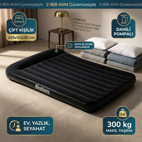 Bestway Dahili Pompalı Çift Kişilik Şişme Yatak 203x152x30 cm