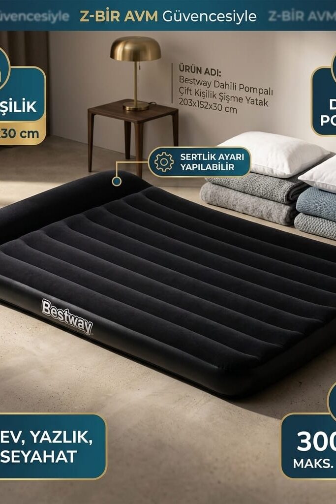 Bestway Dahili Pompalı Çift Kişilik Şişme Yatak 203x152x30 cm
