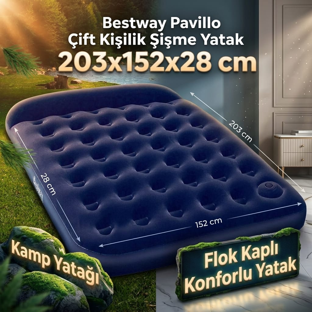 Bestway Pavillo Çift Kişilik Şişme Yatak 203x152x28 cm Kamp Yatağı