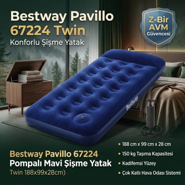 Bestway Pavillo 67224 Twin 188x99x28cm Pompalı Mavi Şişme Yatak