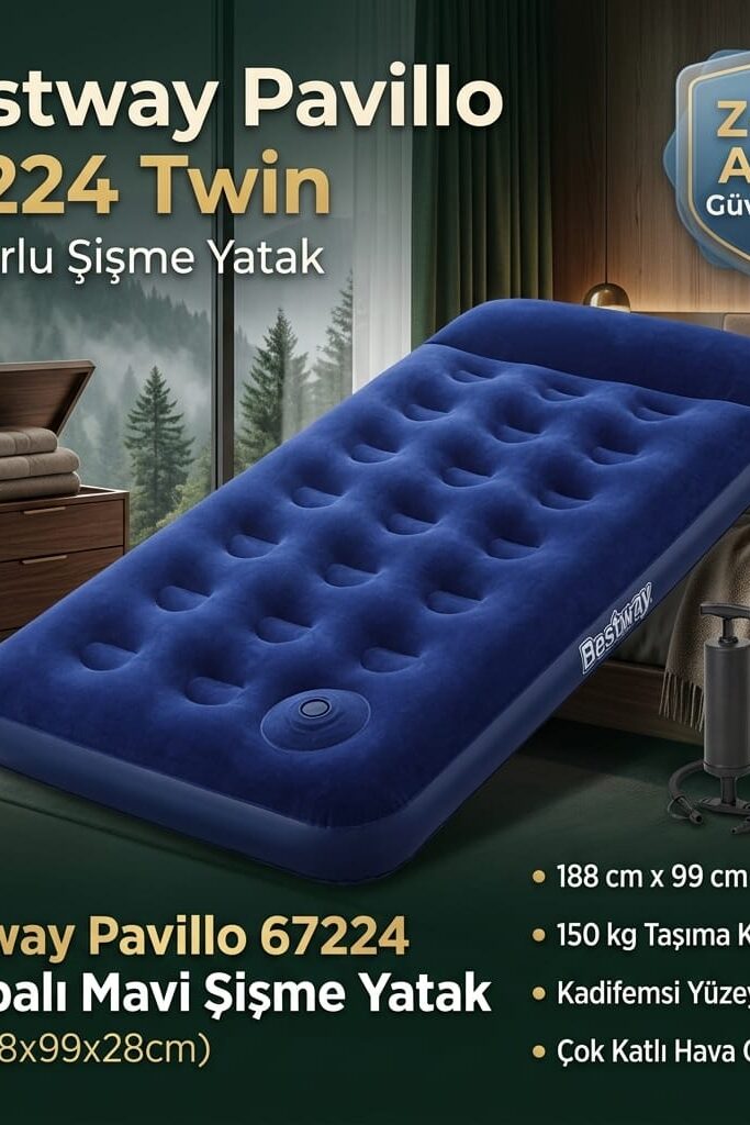 Bestway Pavillo 67224 Twin 188x99x28cm Pompalı Mavi Şişme Yatak
