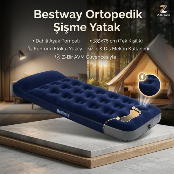Bestway Dahili Ayak Pompalı Tek Kişilik Şişme Kamp Yatağı 185x76 cm
