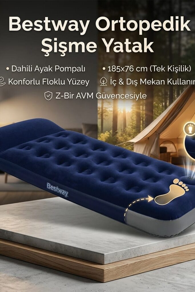Bestway Dahili Ayak Pompalı Tek Kişilik Şişme Kamp Yatağı 185x76 cm