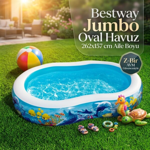 Bestway Jumbo Oval Şişme Havuz 262x157 cm Aile Boyu