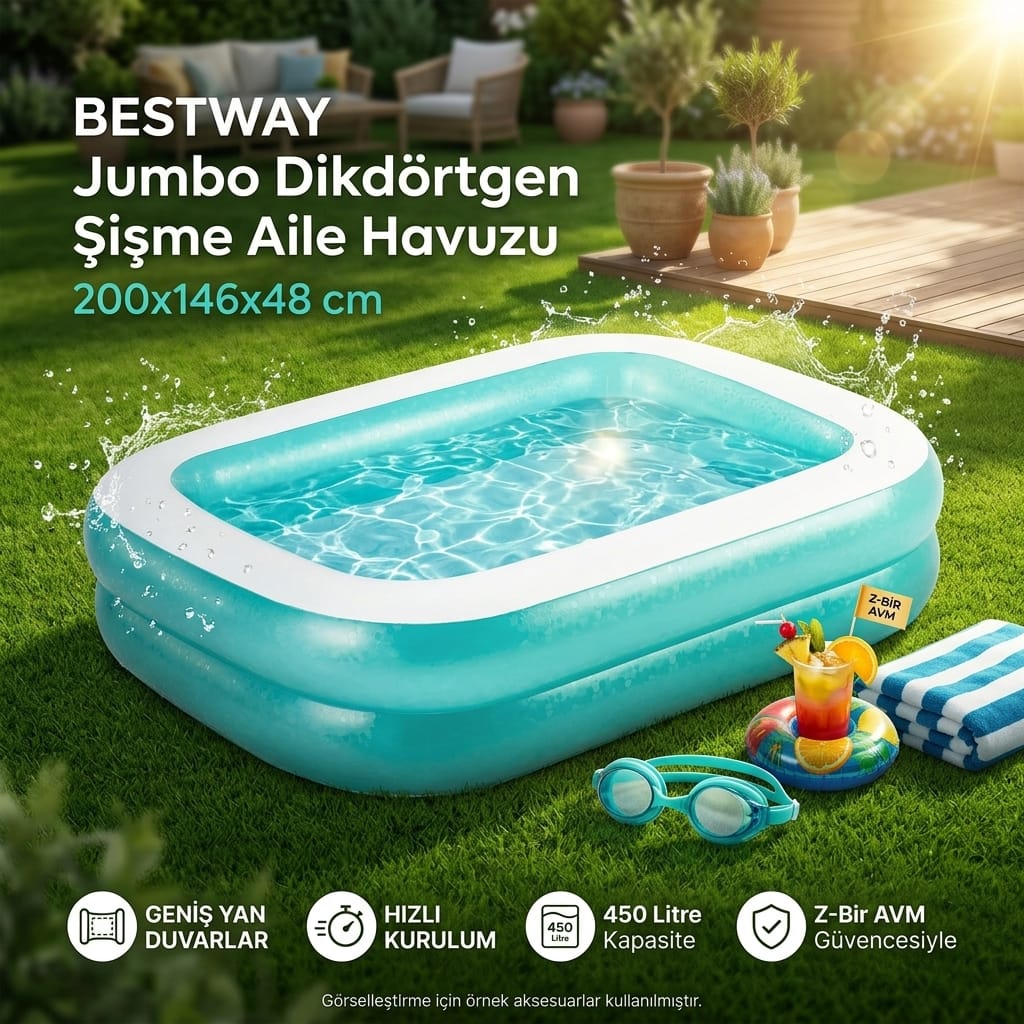 Bestway Jumbo Dikdörtgen Şişme Aile Havuzu 200x146x48 cm