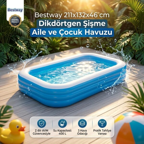 Bestway 211x132x46 cm Dikdörtgen Şişme Aile Havuzu