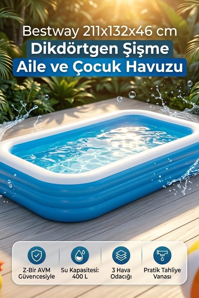 Bestway 211x132x46 cm Dikdörtgen Şişme Aile Havuzu
