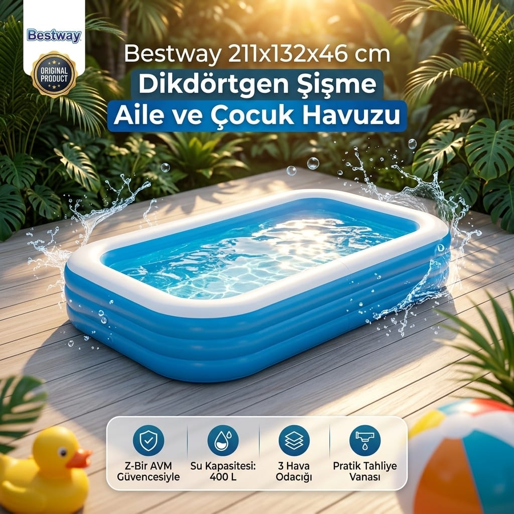 Bestway 211x132x46 cm Dikdörtgen Şişme Aile Havuzu