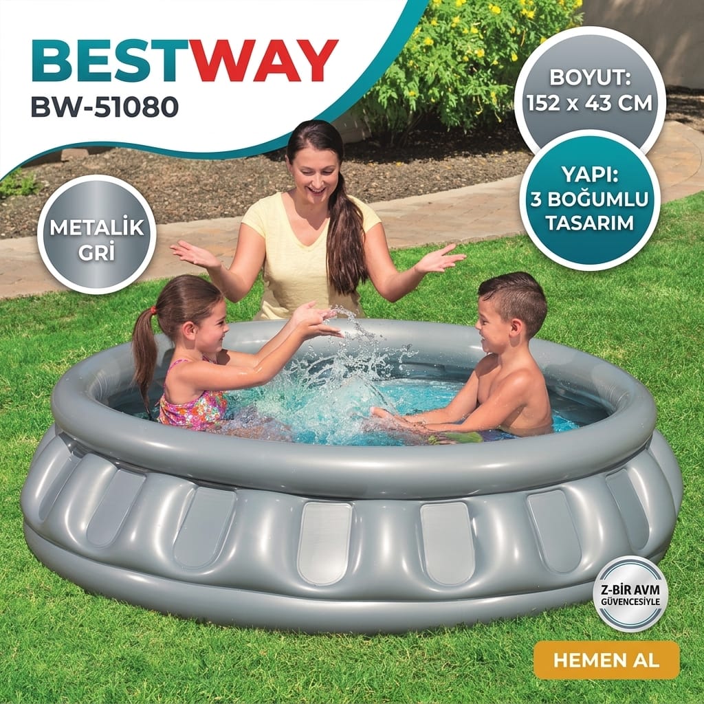 Bestway 51080 Metalik Gri Şişme Çocuk Havuzu 152x43 Cm