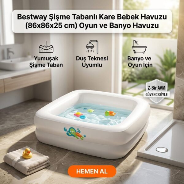 Bestway Şişme Tabanlı Kare Bebek Havuzu 86x86x25 cm