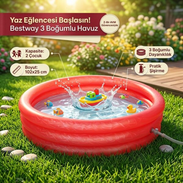 Bestway 3 Boğumlu Şişme Çocuk Havuzu 102x25 cm Kırmızı