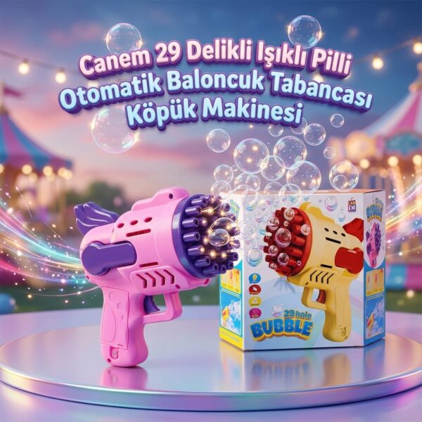 Canem 29 Delikli Işıklı Pilli Otomatik Baloncuk Tabancası