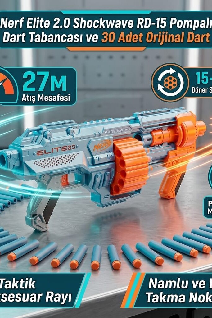 Nerf Elite 2.0 Shockwave RD-15 Pompalı Dart Tabancası