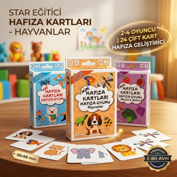 Star Eğitici Mini Hafıza Kartları Eşleştirme Oyunu Hayvanlar 58x88 mm
