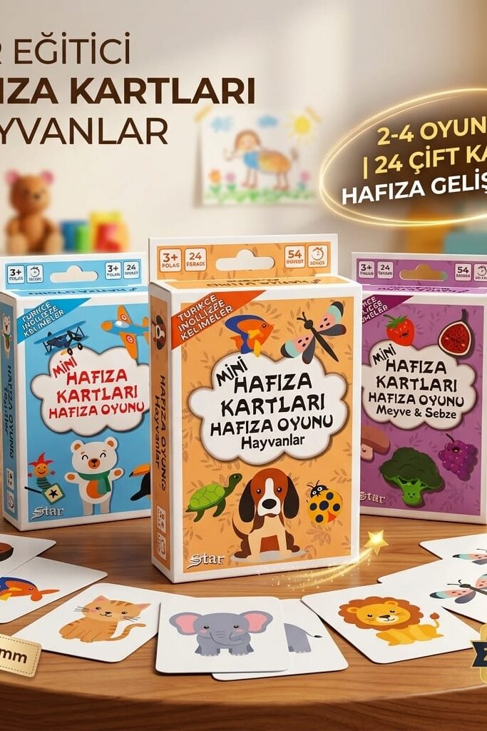 Star Eğitici Mini Hafıza Kartları Eşleştirme Oyunu Hayvanlar 58x88 mm
