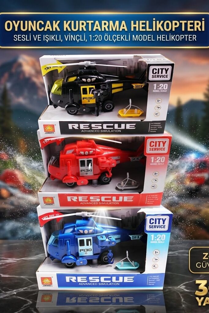 Oyuncak Kurtarma Helikopteri Sesli ve Işıklı Vinçli 1:20